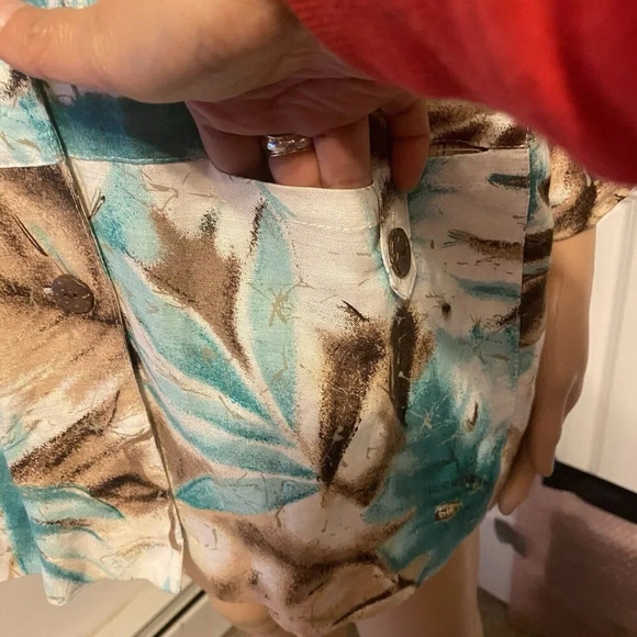 Y2K Womens 16 Linen Blend Chore Shirt Jacket Button Up Roll tap 4Pockets Floral - Picture 6 of 9